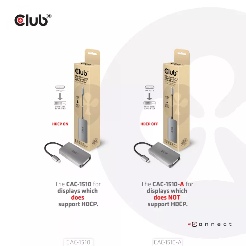 CLUB3D USB3.2 Gen1 Type-C kuni Dual Link DVI-D HDCP OFF versiooni aktiivne adapter M/F Apple Cinema Displays jaoks