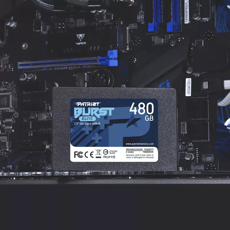 2.5-tolline SATA SSD PATRIOT Burst Elite 480 GB — 450 MB/s lugemine, 320 MB/s kirjutamine, 2.5-tolline SATA III, 7 mm