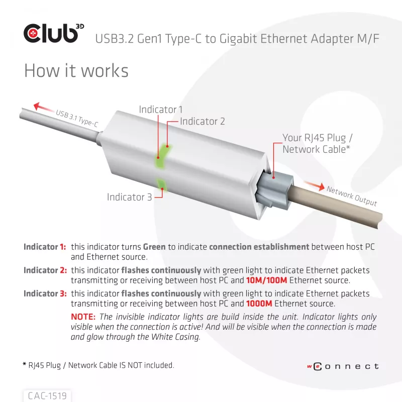 USB3.2 Gen1 USB-C Gigabit Etherneti adapter CLUB3D CAC-1519