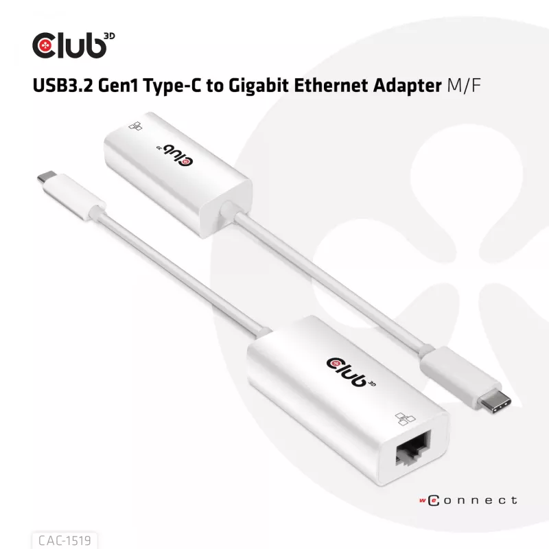 USB3.2 Gen1 USB-C Gigabit Etherneti adapter CLUB3D CAC-1519