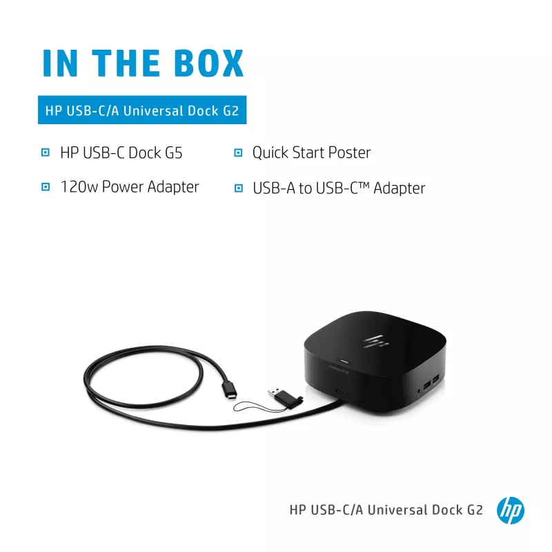 HP USB-C Dock G5, juhtmega, USB 3.2 Gen 1 (3.1 Gen 1) Type-C, must, must, Hiina, kodu