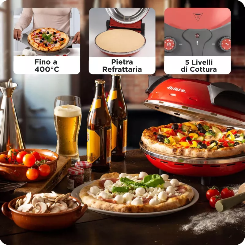Pizzaküpsetaja Ariete 0909/10 1200 W Must Punane 1 pitsa 33 cm