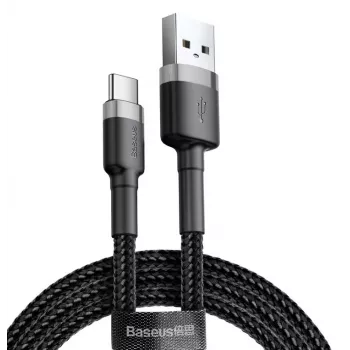 BASEUS punutud Cafule kiirlaadimiskaabel - USB Typee-A kuni Type-C 2A - 3m - hall/must (nailon)