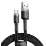 BASEUS punutud Cafule kiirlaadimiskaabel - USB Typee-A kuni Type-C 2A - 3m - hall/must (nailon)
