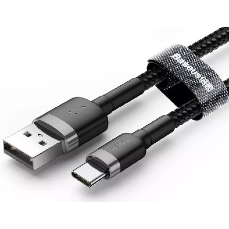 BASEUS punutud Cafule kiirlaadimiskaabel - USB Typee-A kuni Type-C 2A - 3m - hall/must (nailon)