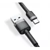 BASEUS punutud Cafule kiirlaadimiskaabel - USB Typee-A kuni Type-C 2A - 3m - hall/must (nailon)