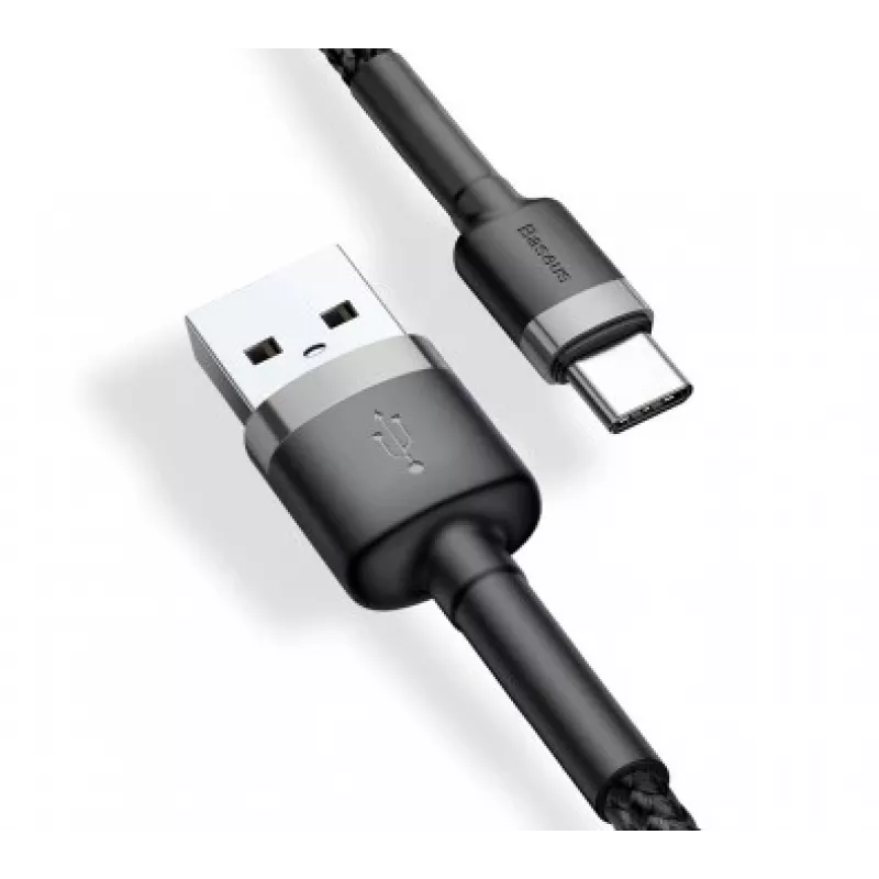 BASEUS punutud Cafule kiirlaadimiskaabel - USB Typee-A kuni Type-C 2A - 3m - hall/must (nailon)