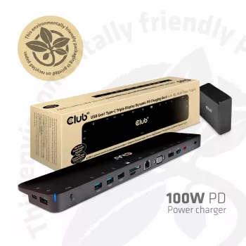 CLUB3D USB Type C 3.2 Gen1 Triple Display Dynamic PD laadimisdokk 100W PD toitelaadur
