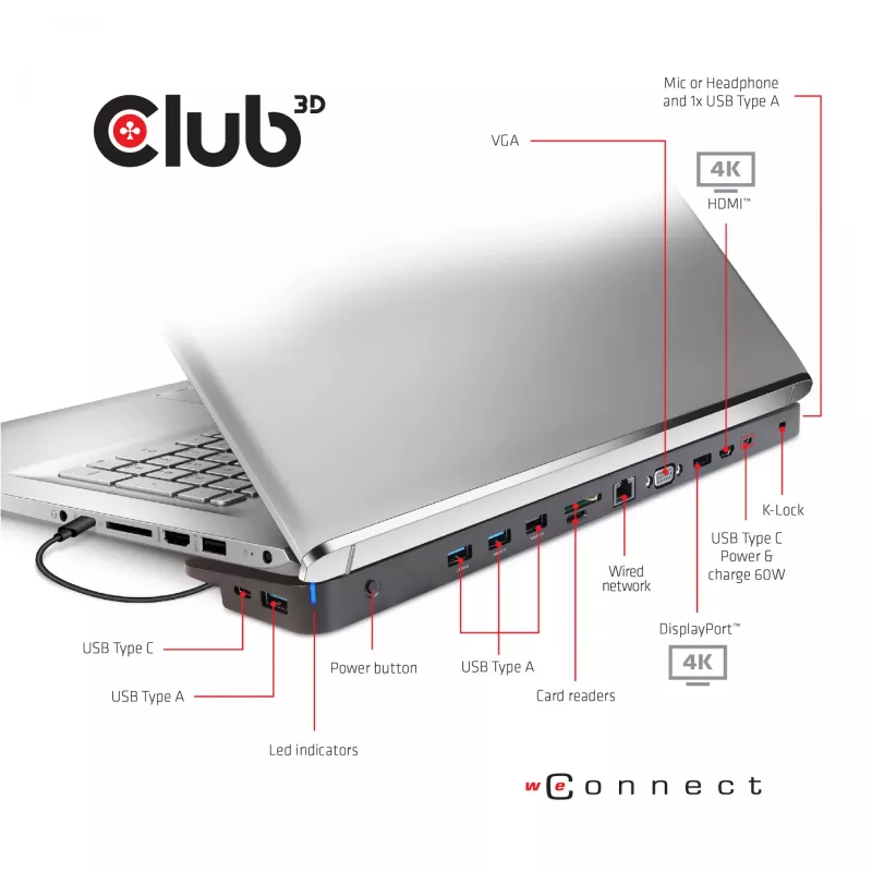 CLUB3D USB Type C 3.2 Gen1 Triple Display Dynamic PD laadimisdokk 100W PD toitelaadur