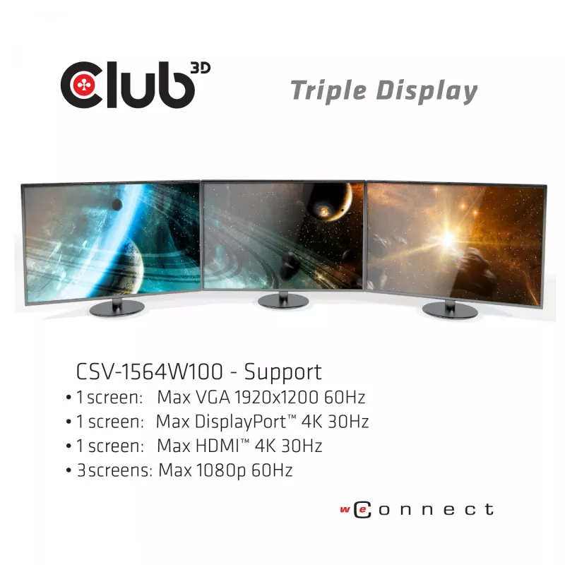 CLUB3D USB Type C 3.2 Gen1 Triple Display Dynamic PD laadimisdokk 100W PD toitelaadur
