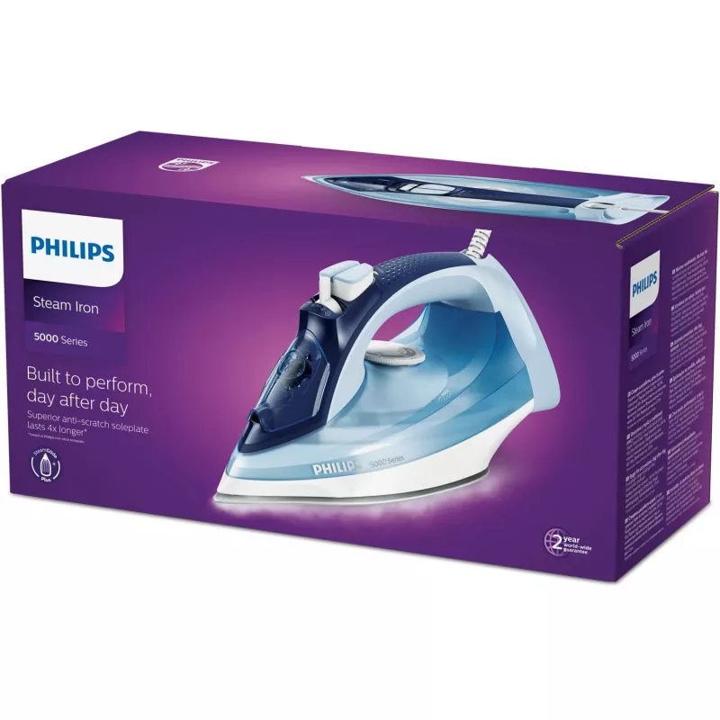 Aurutriikraud Philips DST5030/20 — 2400W, 0,32 L veepaak, SteamGlide Plus tallaplaat, 45 g/min pidev aur, 180 g/min aurupahvakas, Sinine
