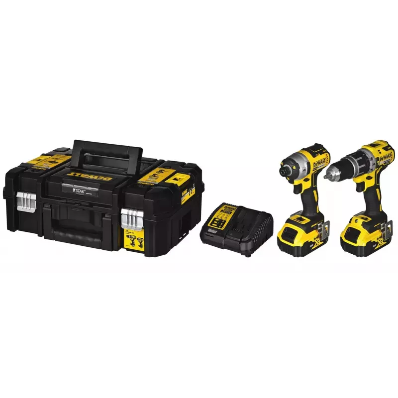 Juhtmeta elektritööriistade kombokomplekt DeWalt DCK266P2T — 18V, 2×5.0Ah akud, löökkeeraja ja kombipuur, laadija, kohver