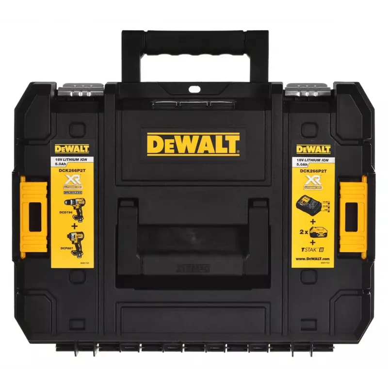 Juhtmeta elektritööriistade kombokomplekt DeWalt DCK266P2T — 18V, 2×5.0Ah akud, löökkeeraja ja kombipuur, laadija, kohver