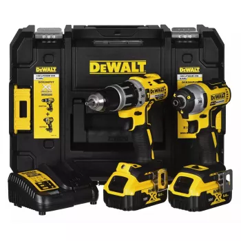 Juhtmeta elektritööriistade kombokomplekt DeWalt DCK266P2T — 18V, 2×5.0Ah akud, löökkeeraja ja kombipuur, laadija, kohver