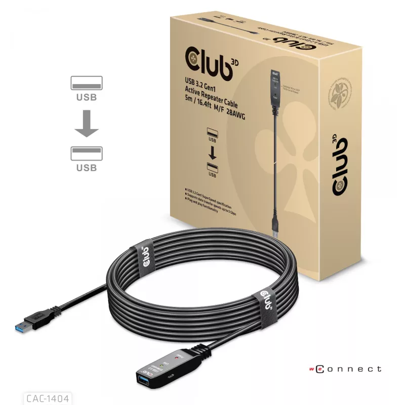 CLUB3D USB 3.2 Gen1 aktiivne repiiterkaabel 5 m / 16,4 jalga M/F 28AWG