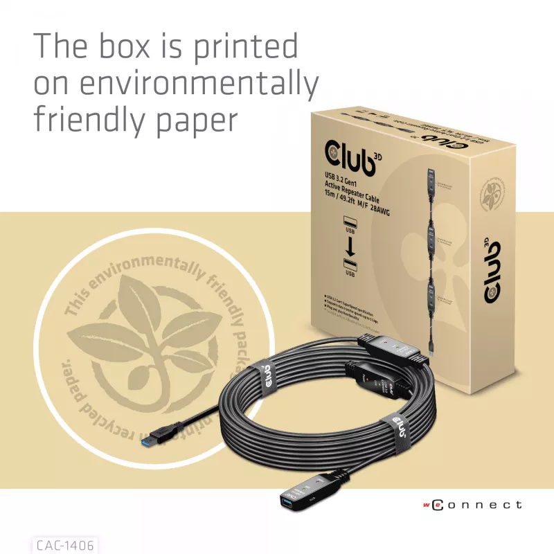 CLUB3D USB 3.2 Gen1 aktiivne korduskaabel 15 m/ 49.2 ft M/F 28AWG