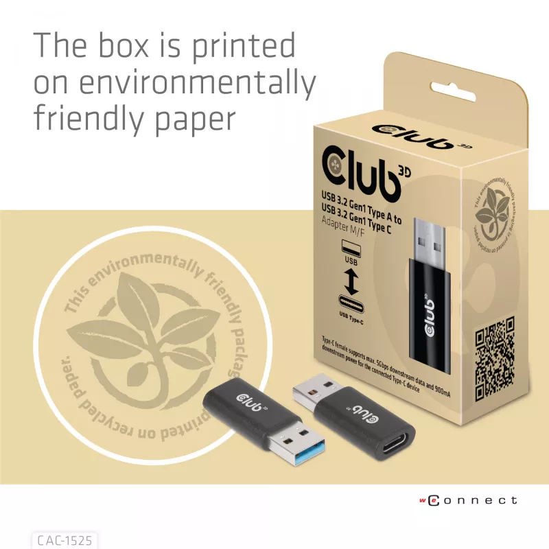CLUB3D USB 3.2 Gen1 Tüüp A–USB 3.2 Gen1 Type C adapter M/F