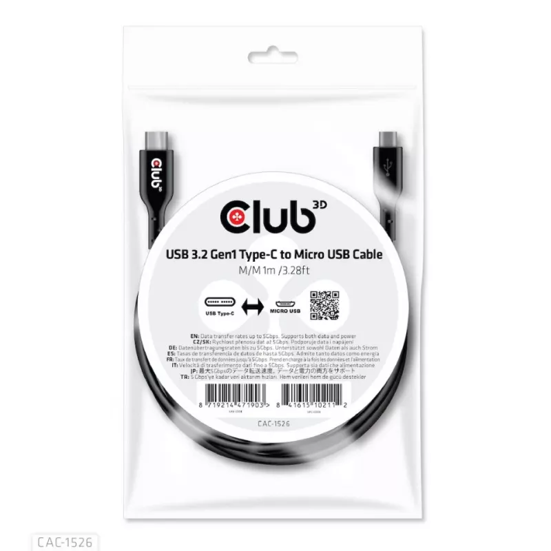 CLUB3D USB 3.2 Gen1 USB-C to Micro USB kaabel M/M 1 m / 3,28 jalga