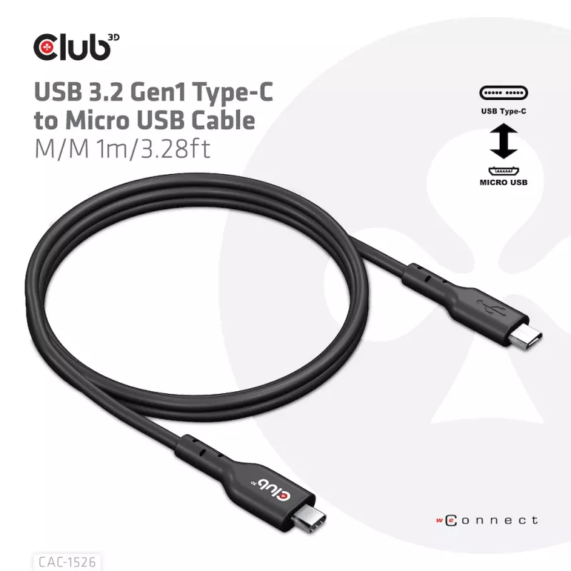 CLUB3D USB 3.2 Gen1 USB-C to Micro USB kaabel M/M 1 m / 3,28 jalga