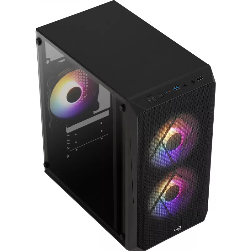PC-korpus AEROCOOL CS107V2 Mini Torn – Must, microATX/Mini-ITX, 2x120mm ventilaatorit, 1x3,5-tolline + 2x2,5-tollist sahtlit