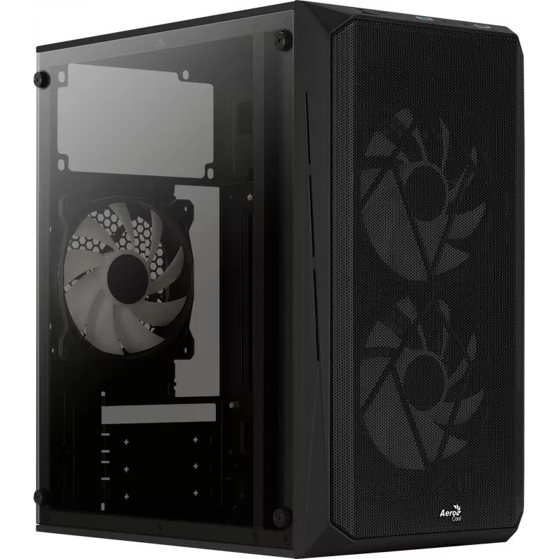 PC-korpus AEROCOOL CS107V2 Mini Torn – Must, microATX/Mini-ITX, 2x120mm ventilaatorit, 1x3,5-tolline + 2x2,5-tollist sahtlit