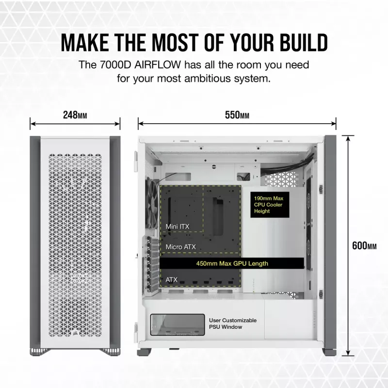 Arvuti korpus Corsair 7000D AIRFLOW Full Tower Valge