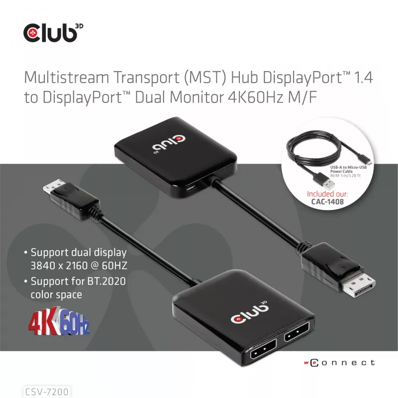 MST jaotur DisplayPort 1.4 -> DisplayPort + HDMI 4K60Hz CLUB3D CSV-7220