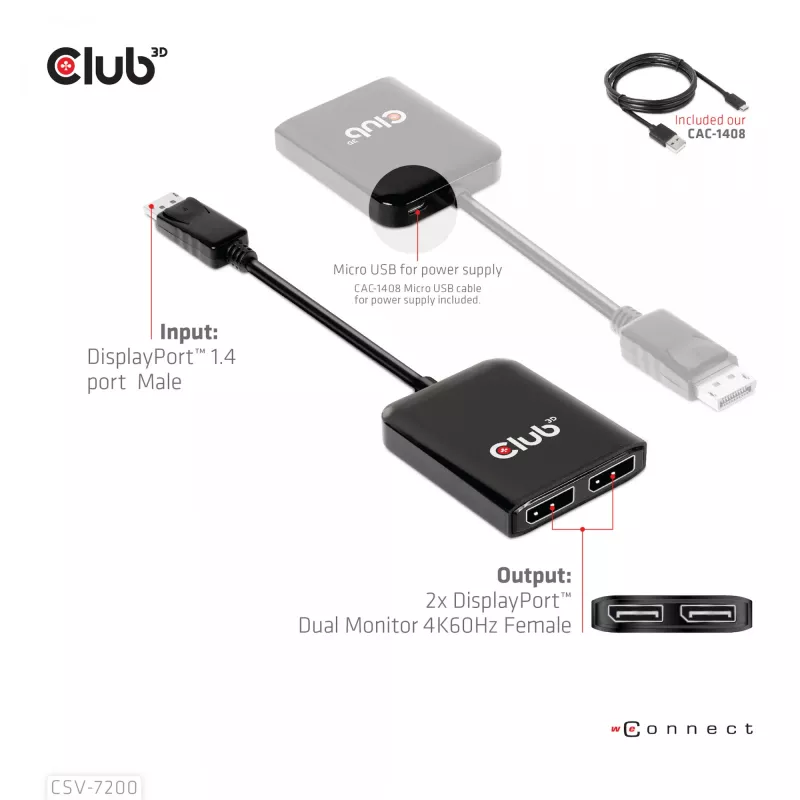 MST jaotur DisplayPort 1.4 -> DisplayPort + HDMI 4K60Hz CLUB3D CSV-7220