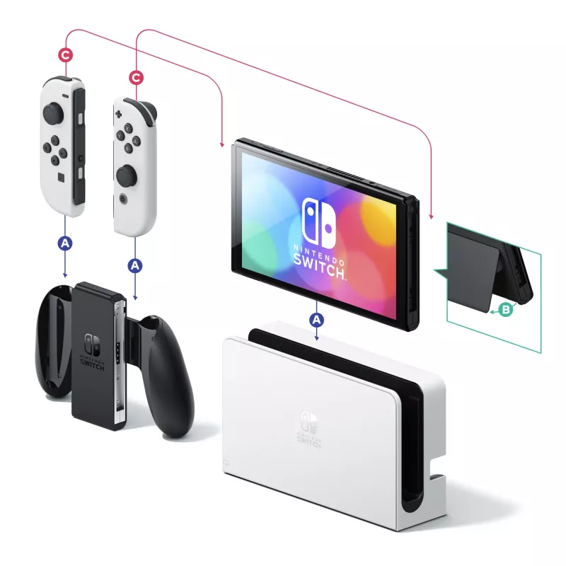 Nintendo Switch OLED, Nintendo Switch, NVIDIA Custom Tegra, Valge, Analoog/Digitaal, Kodunupp, Toitenupp, Nupud