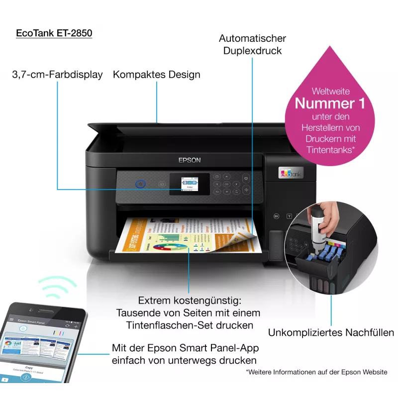 Epson EcoTank ET-2850 A4 Multifunktsiooniline Wi-Fi tindipaagiga printer
