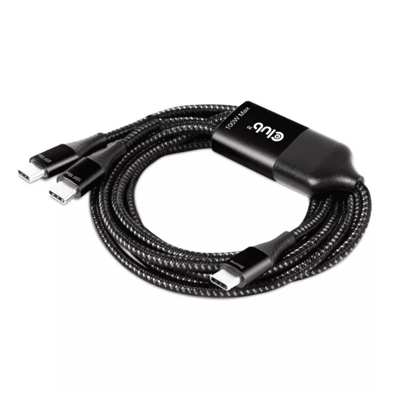 CLUB3D USB USB-C, Y-laadimiskaabel 2x USB USB-C, max 100 W, 1,83 m/6 jalga M/M
