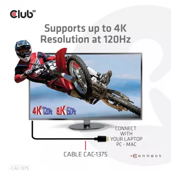 CLUB3D Ultra High Speed HDMI™ sertifitseeritud kaabel 4K120Hz 8K60Hz 48Gbps M/M 5m/16.4ft