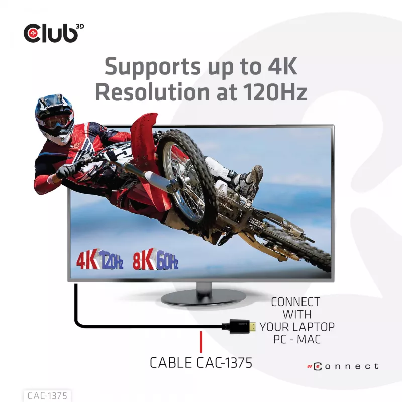 CLUB3D Ultra High Speed HDMI™ sertifitseeritud kaabel 4K120Hz 8K60Hz 48Gbps M/M 5m/16.4ft