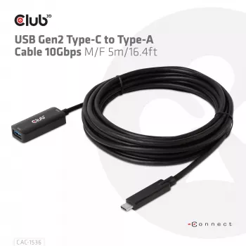 CLUB3D USB Gen2 USB-C to Type-A kaabel 10Gbps M/F 5m/16.4ft