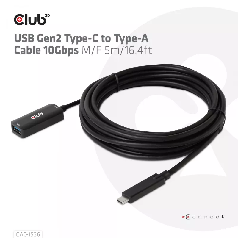 CLUB3D USB Gen2 USB-C to Type-A kaabel 10Gbps M/F 5m/16.4ft