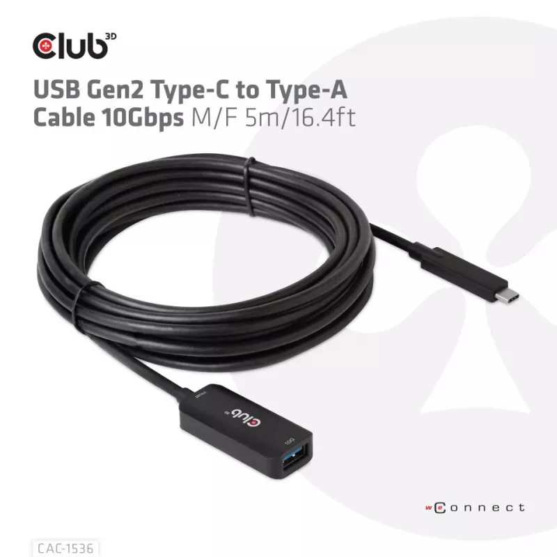 CLUB3D USB Gen2 USB-C to Type-A kaabel 10Gbps M/F 5m/16.4ft