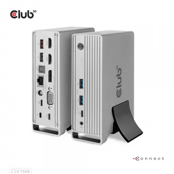 Dokkimisjaam CLUB3D CSV-1568 Metallkorpus USB Gen2 Type-C USB Gen2 Type-A HDMI DP VGA RJ45 120W