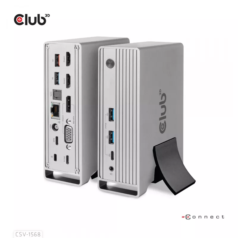 Dokkimisjaam CLUB3D CSV-1568 Metallkorpus USB Gen2 Type-C USB Gen2 Type-A HDMI DP VGA RJ45 120W