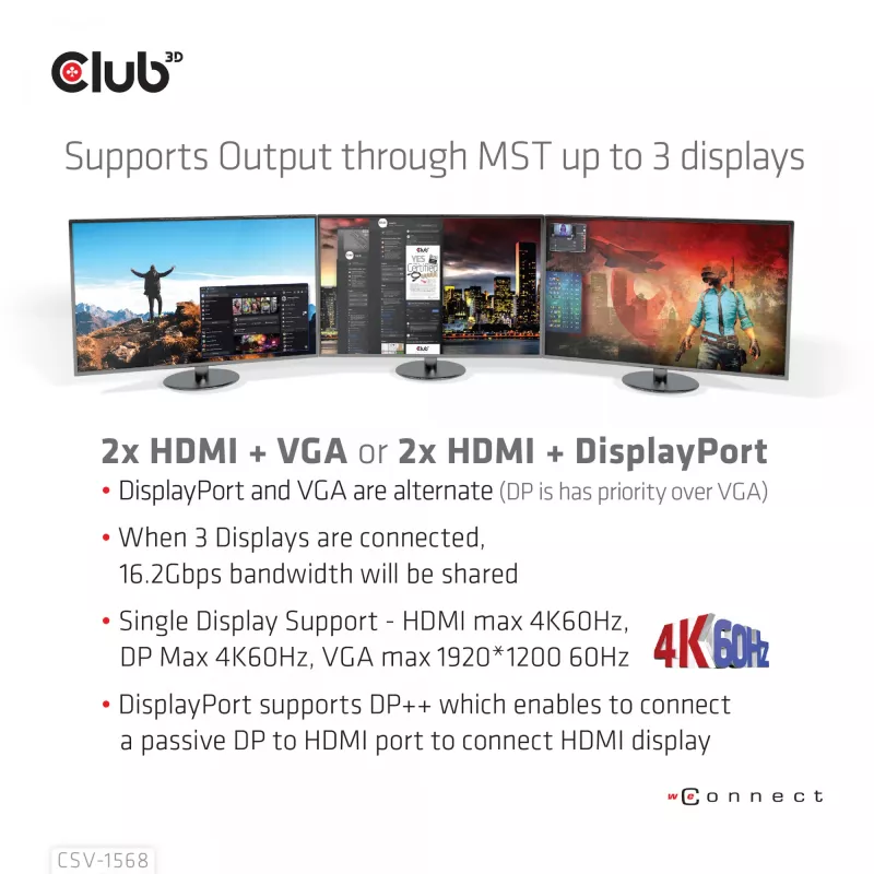 Dokkimisjaam CLUB3D CSV-1568 Metallkorpus USB Gen2 Type-C USB Gen2 Type-A HDMI DP VGA RJ45 120W