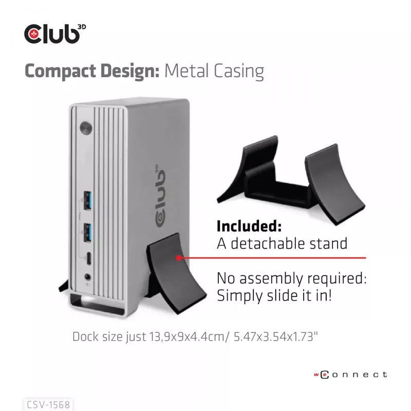 Dokkimisjaam CLUB3D CSV-1568 Metallkorpus USB Gen2 Type-C USB Gen2 Type-A HDMI DP VGA RJ45 120W