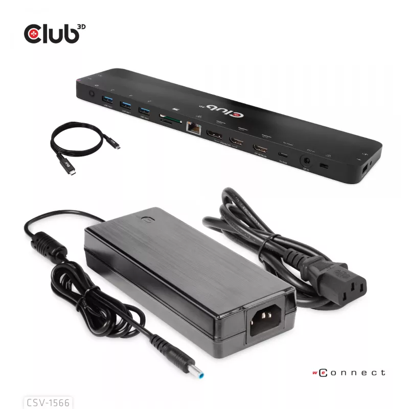 CLUB3D USB Gen1 Type-C kolme ekraani DP Alt-režiimi Displaylink dünaamilise PD laadimise dokk 120 W toiteplokiga