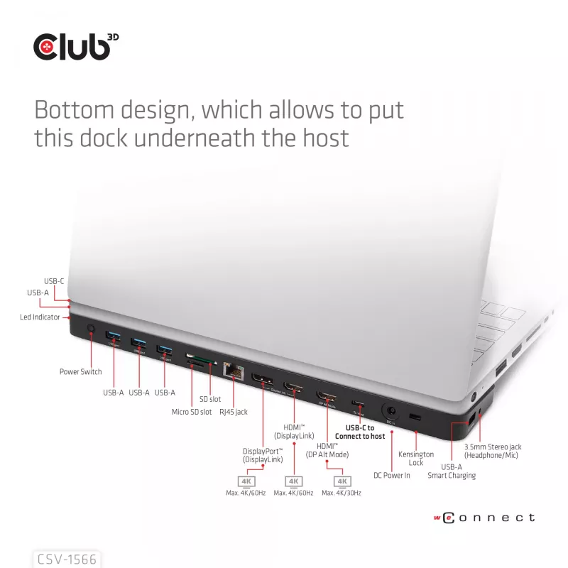 CLUB3D USB Gen1 Type-C kolme ekraani DP Alt-režiimi Displaylink dünaamilise PD laadimise dokk 120 W toiteplokiga