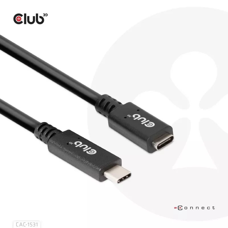 USB Gen1 USB-C pikenduskaabel CLUB3D CAC-1531, 1 m, USB-C isane kuni 2× USB-C emane, 5 Gbps, 60W PD, 4K@60Hz