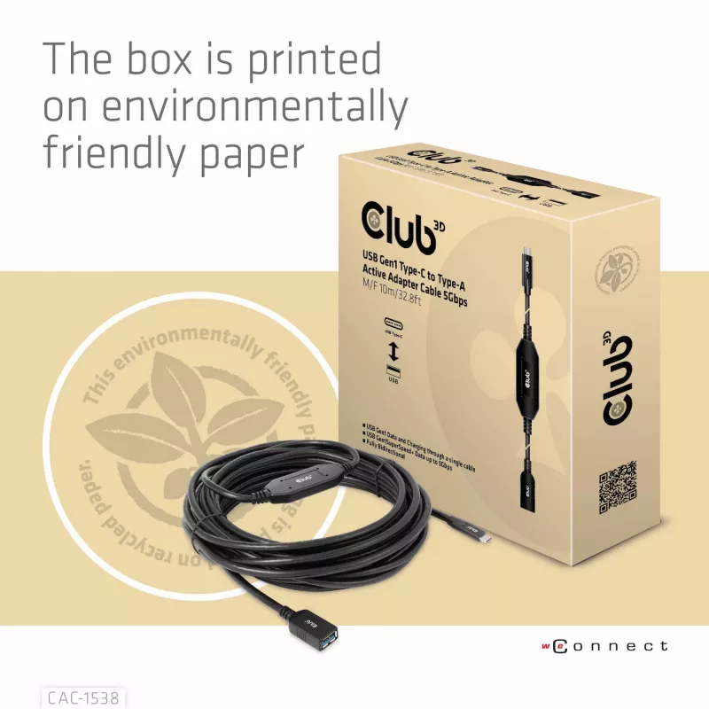 CLUB3D USB Gen1 USB-C to Type-A aktiivne adapterkaabel 5Gbps M/F 10m