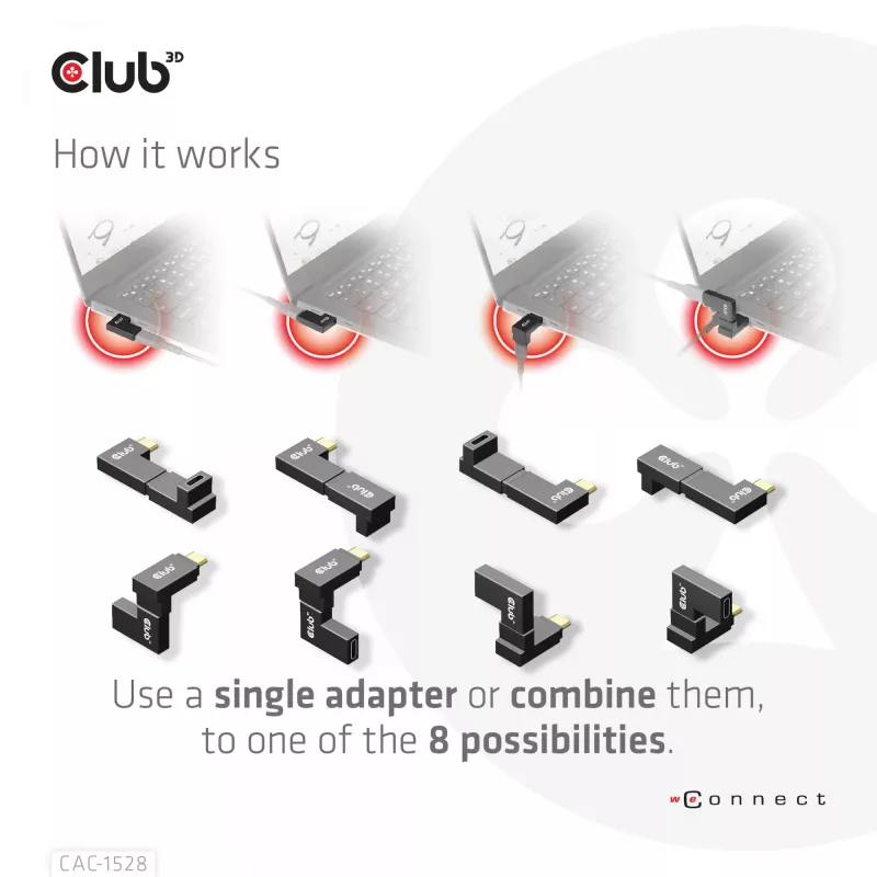 USB USB-C Gen2 nurgaadapter, komplektis 2 tk CLUB3D CAC-1528 — USB-C - USB-C, toetab 4K@120Hz