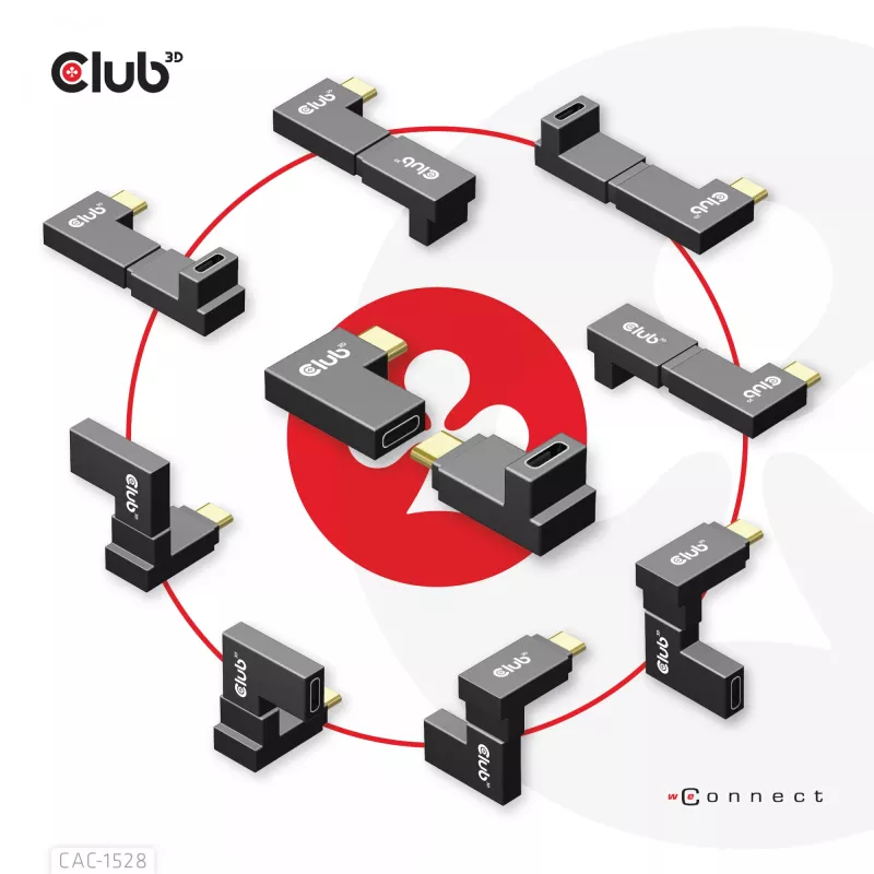 USB USB-C Gen2 nurgaadapter, komplektis 2 tk CLUB3D CAC-1528 — USB-C - USB-C, toetab 4K@120Hz