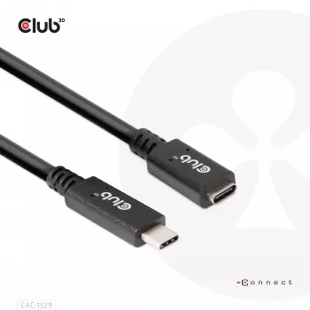 CLUB3D USB Gen1 Type-C pikenduskaabel 5Gbps 60W (20V/3A) 4K60Hz M/F 2m/6.56ft