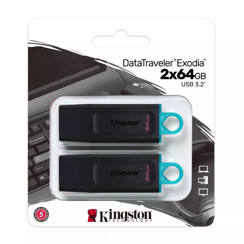 USB-mälupulk Kingston DataTraveler Exodia 64 GB USB 3.2, must ja sinakasroheline