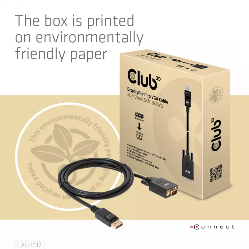 DisplayPort to VGA kaabel M/M CLUB3D CAC-1012 2m