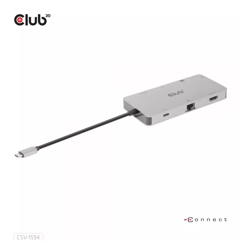 CLUB3D USB Gen1 Type-C 9-in-1 jaotur HDMI, VGA, 2x USB Gen1 Type-A, RJ45, SD/Micro SD kaardipesade ja USB Gen1 Type-C emaspordiga